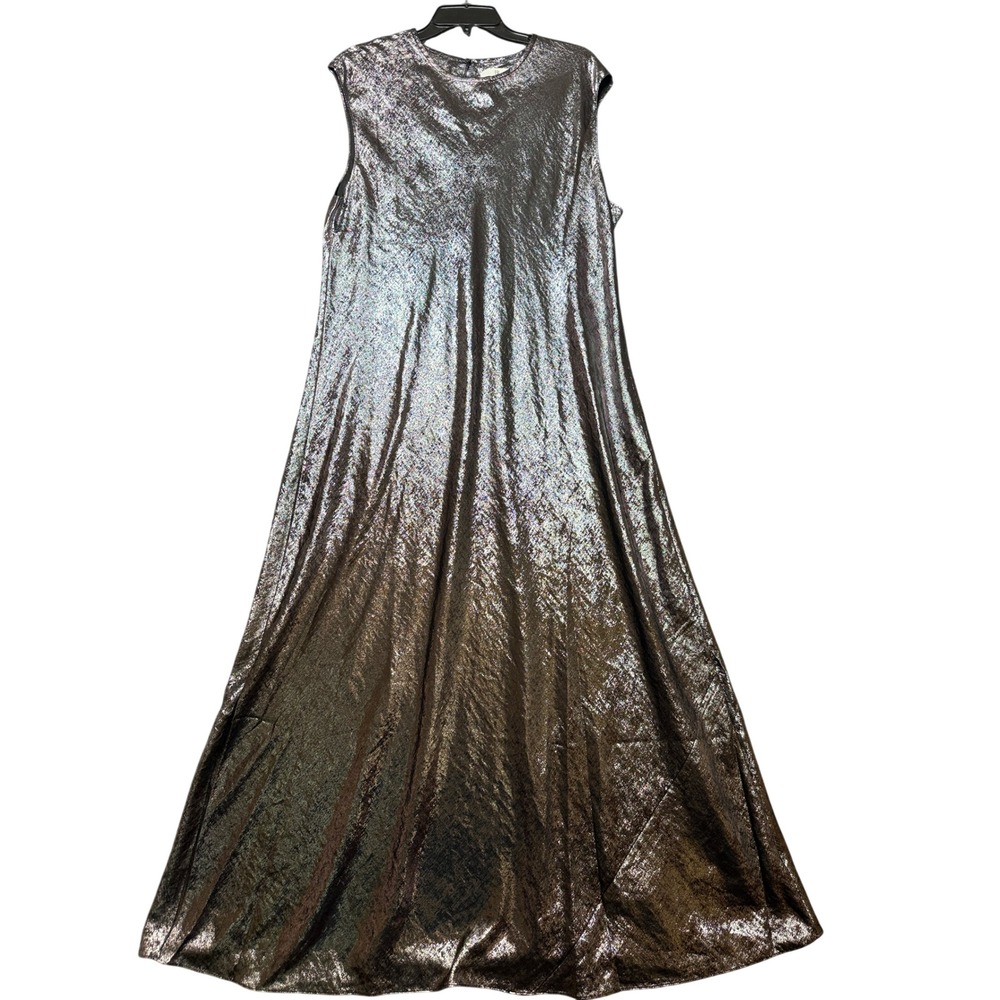 Banana Republic Maxi Dress Women XL Silver Metallic Sleeveless A-Line